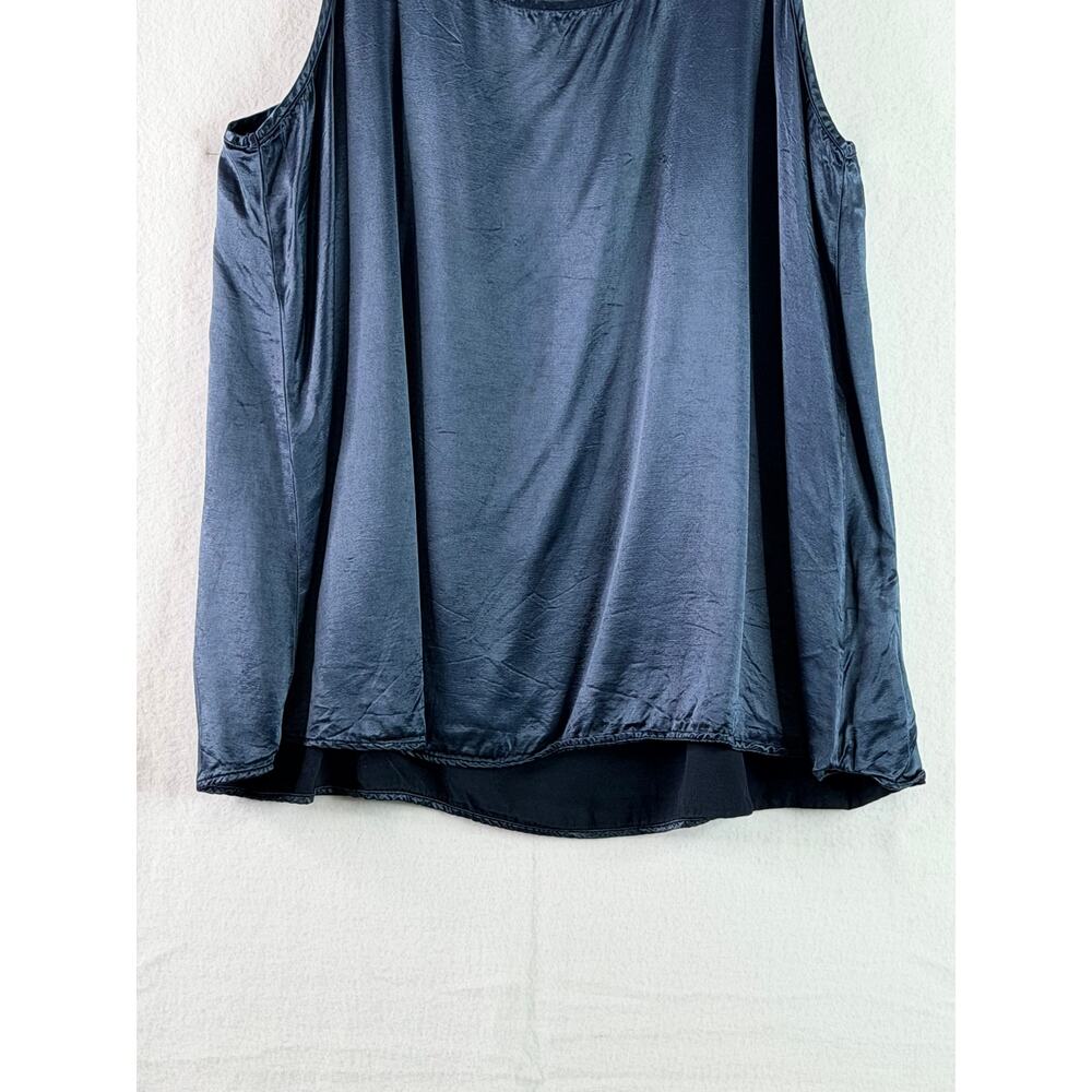 PJ Harlow Laura Tank Navy Blue Womens Large Satin Cami Lightweight Relaxed USA - Picture 4 of 10